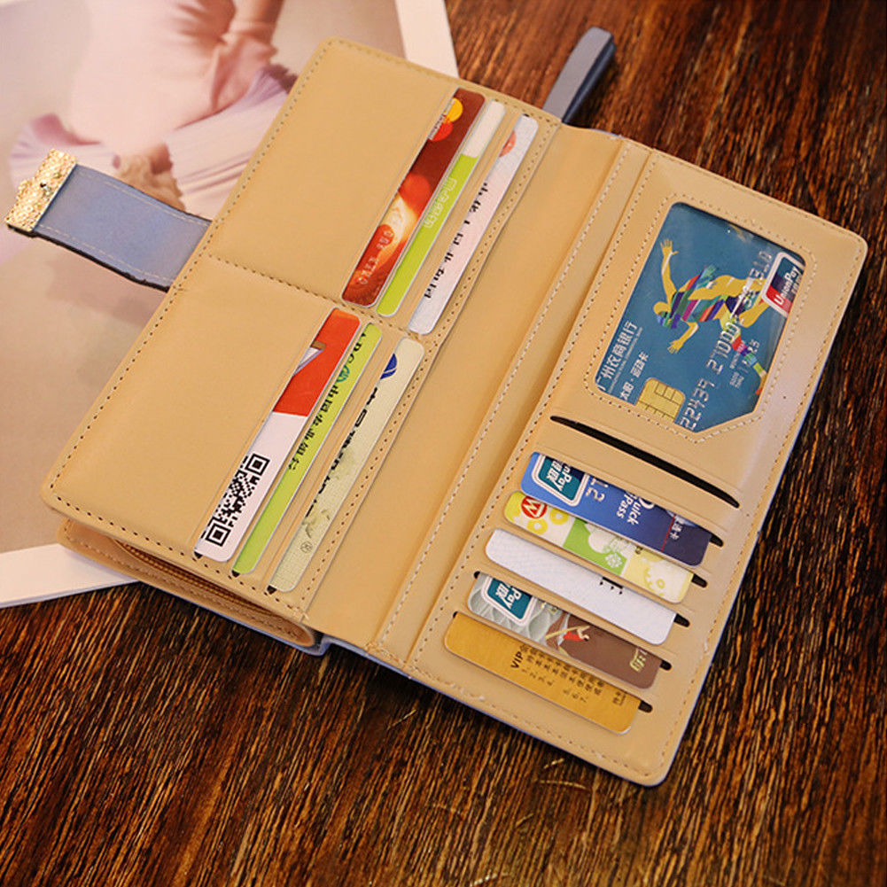 Cartera larga de cuero, libreta de cheques, tarjetero, monedero, para mujer