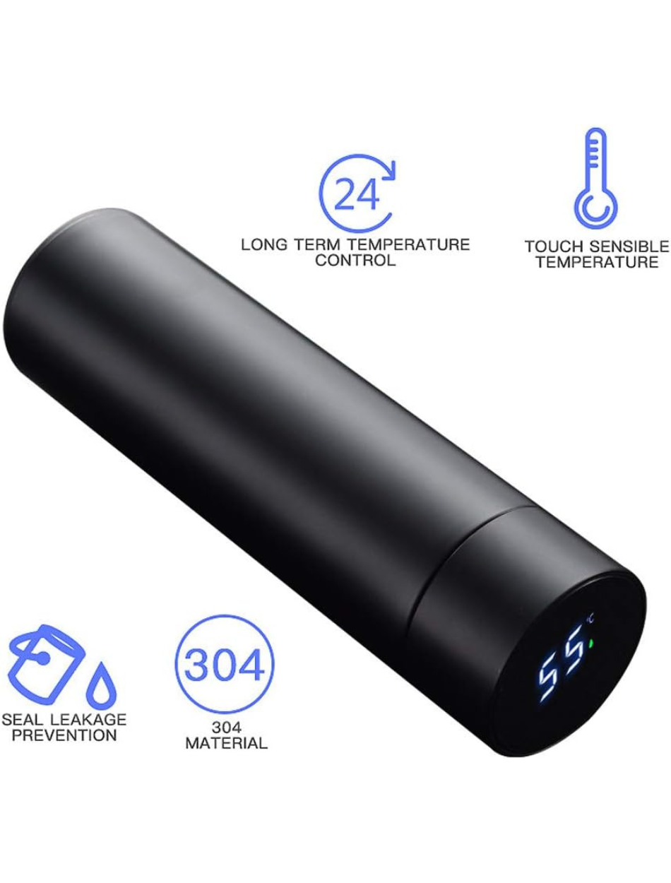 Botella térmica deportiva, de acero inoxidable de grado médico 316, con pantalla de temperatura LED, aislada al vacío de doble pared, se mantiene caliente o fría durante 24 horas, para viajes, moderna (17 onzas líquidas)