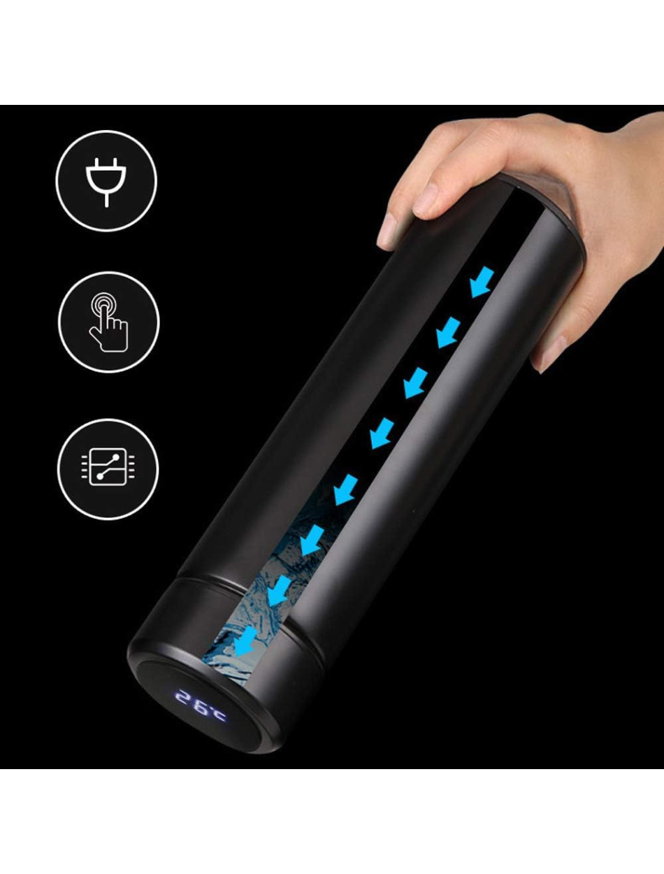 Botella térmica deportiva, de acero inoxidable de grado médico 316, con pantalla de temperatura LED, aislada al vacío de doble pared, se mantiene caliente o fría durante 24 horas, para viajes, moderna (17 onzas líquidas)